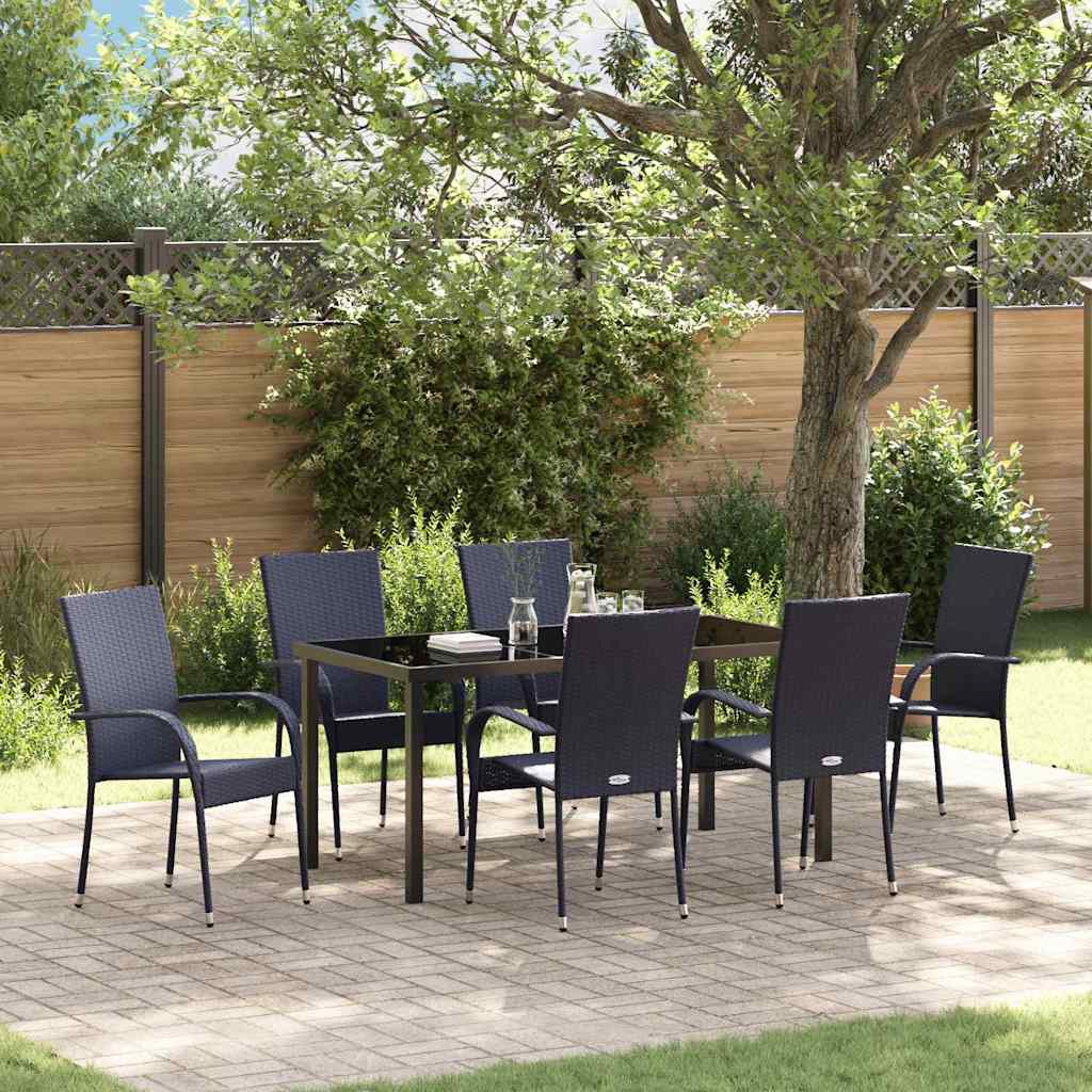 Set da Pranzo per Giardino 7 pcs Nero