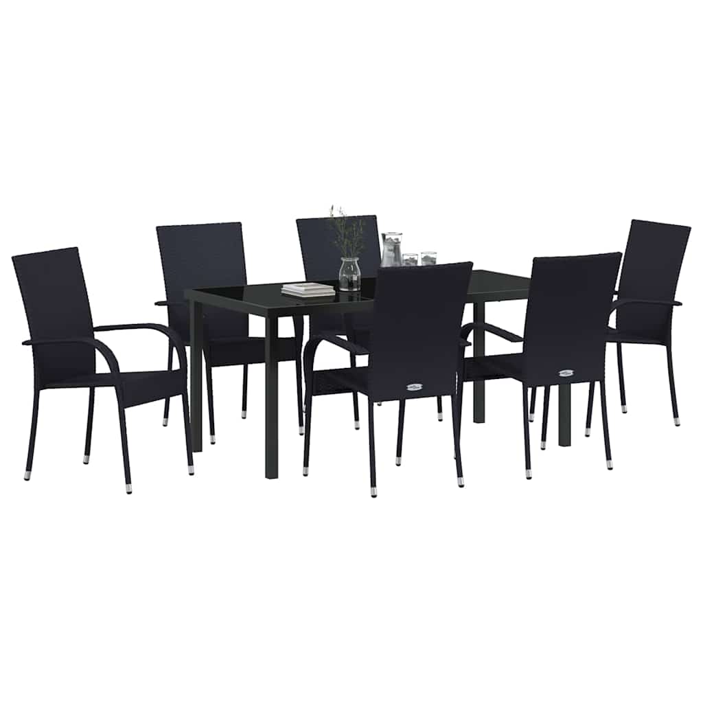 Set da Pranzo per Giardino 7 pcs Nero