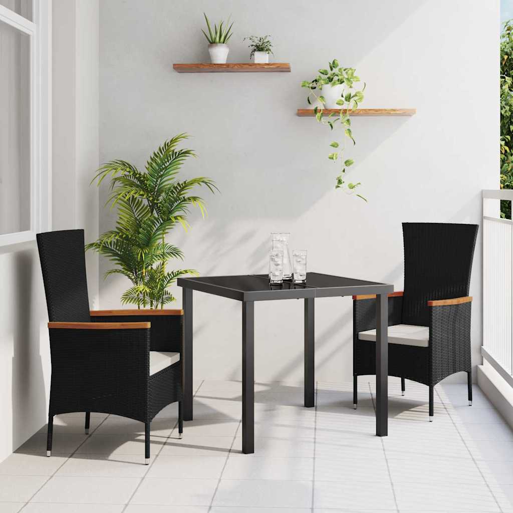 Set da Pranzo per Giardino con cuscino 3 pcs Nero