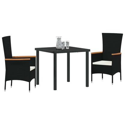 Set da Pranzo per Giardino con cuscino 3 pcs Nero