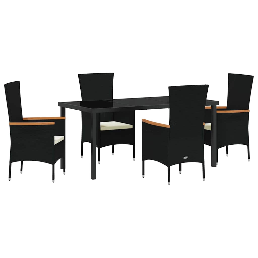 Set da Pranzo per Giardino con cuscino 5 pcs Nero