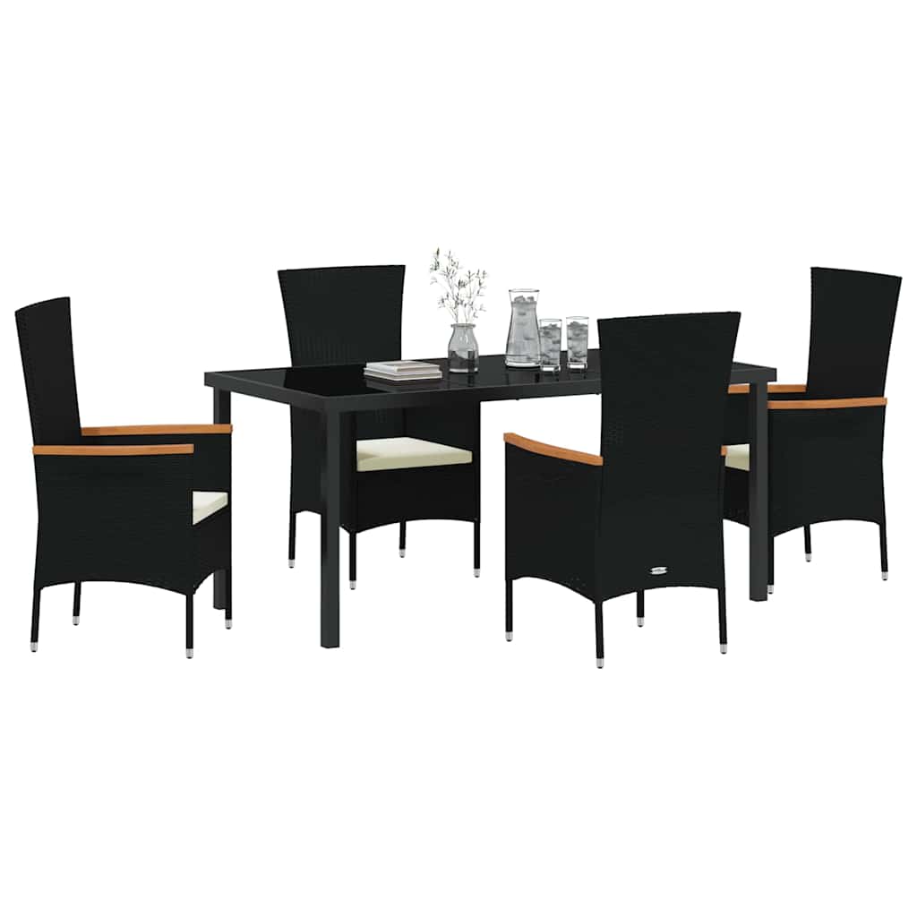 Set da Pranzo per Giardino con cuscino 5 pcs Nero