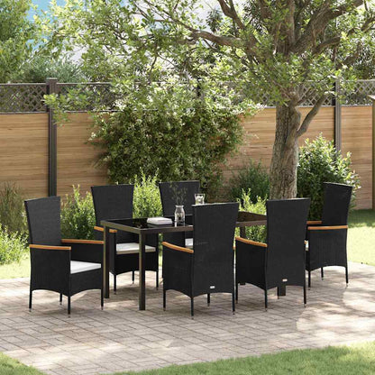 Set da Pranzo per Giardino con cuscino 7 pcs Nero