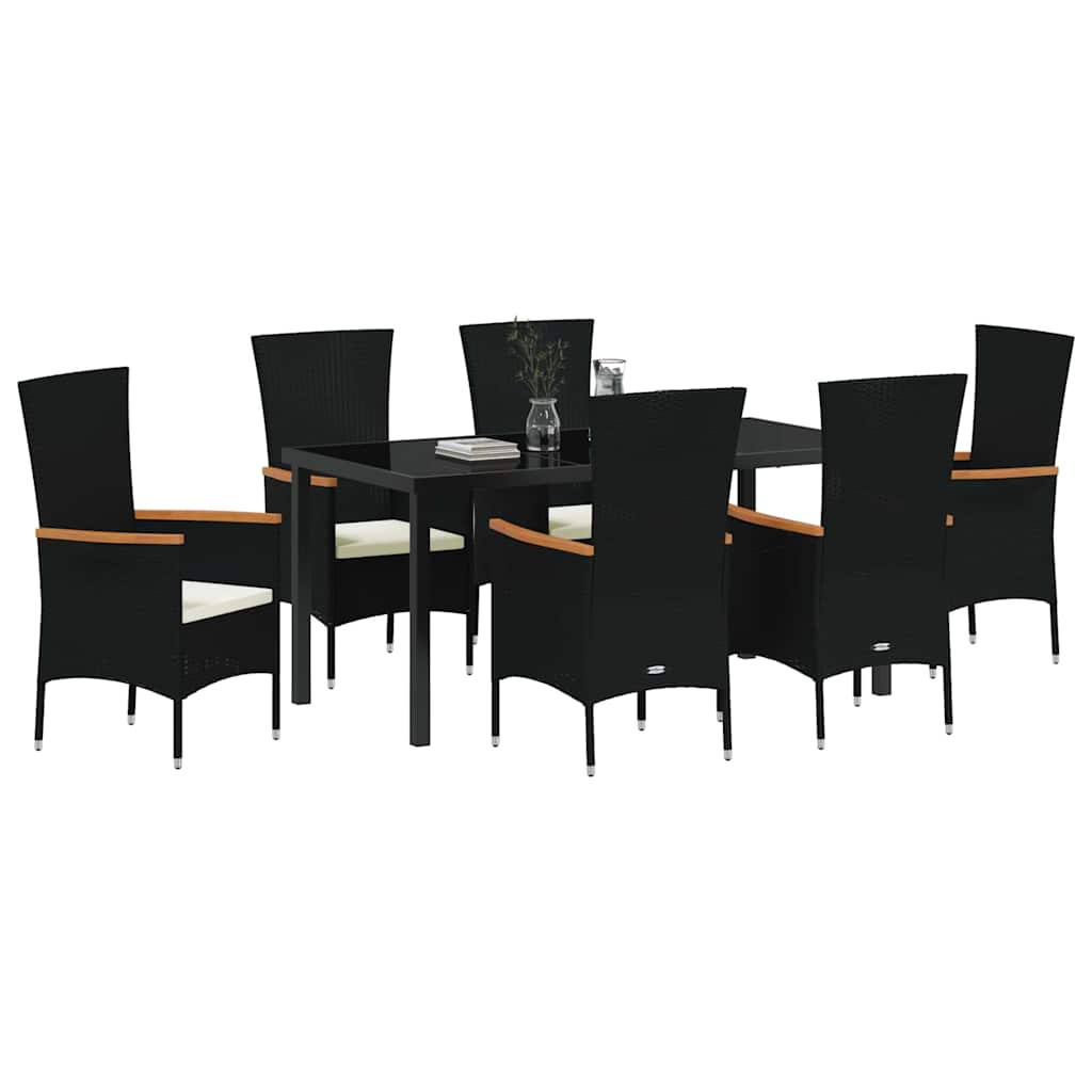 Set da Pranzo per Giardino con cuscino 7 pcs Nero