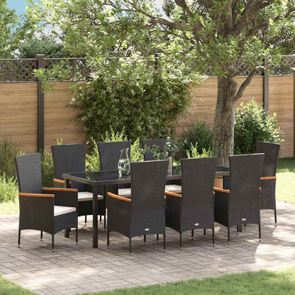 Set da Pranzo per Giardino con cuscino 9 pcs Nero