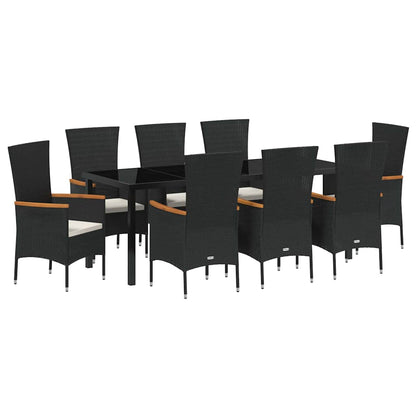 Set da Pranzo per Giardino con cuscino 9 pcs Nero