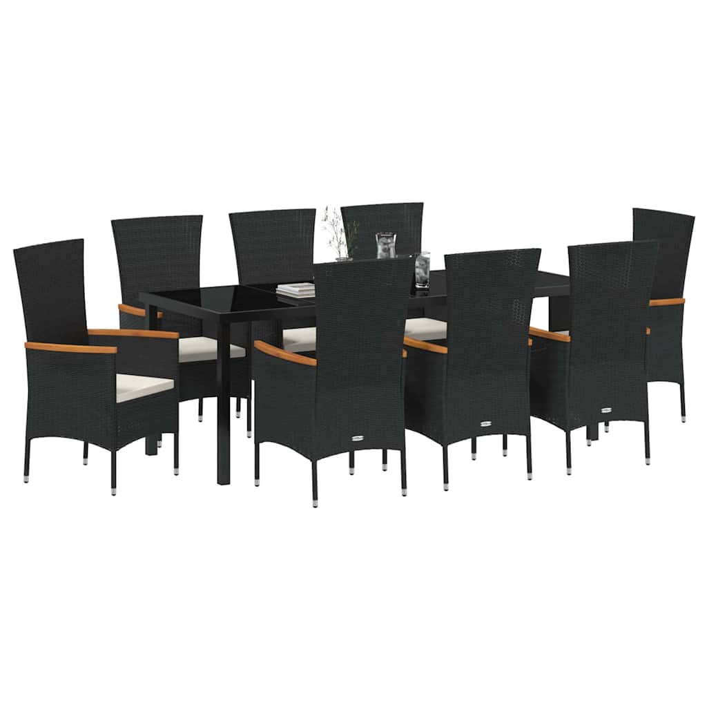 Set da Pranzo per Giardino con cuscino 9 pcs Nero