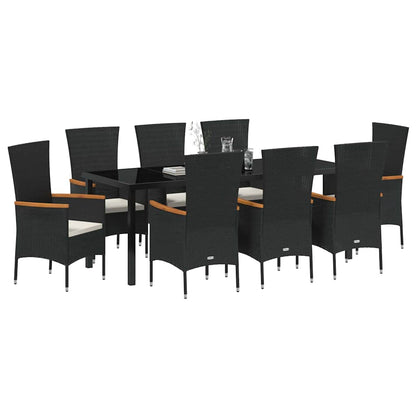 Set da Pranzo per Giardino con cuscino 9 pcs Nero