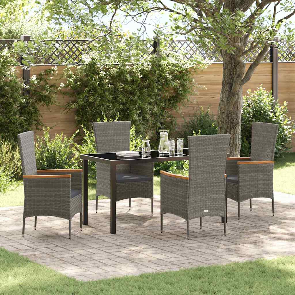 Set da Pranzo per Giardino con cuscino 5 pcs Grigio