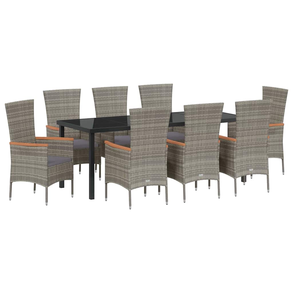 Set da Pranzo per Giardino con cuscino 9 pcs Grigio