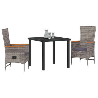 Set da Pranzo per Giardino con cuscino 3 pcs Grigio