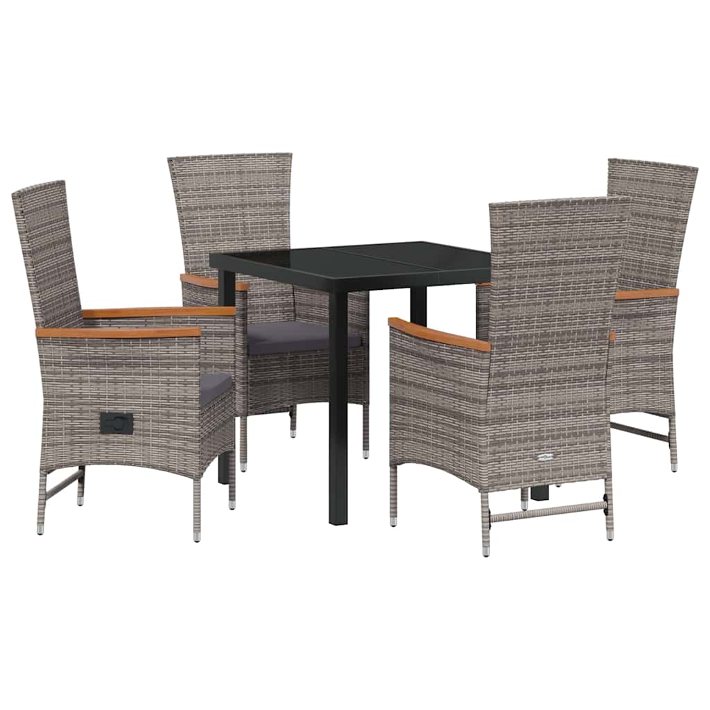 Set da Pranzo per Giardino con cuscino 5 pcs Grigio