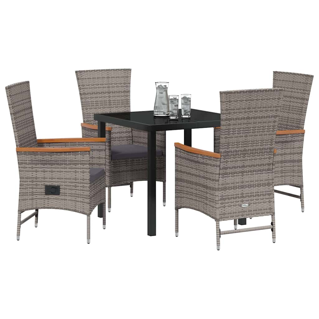 Set da Pranzo per Giardino con cuscino 5 pcs Grigio