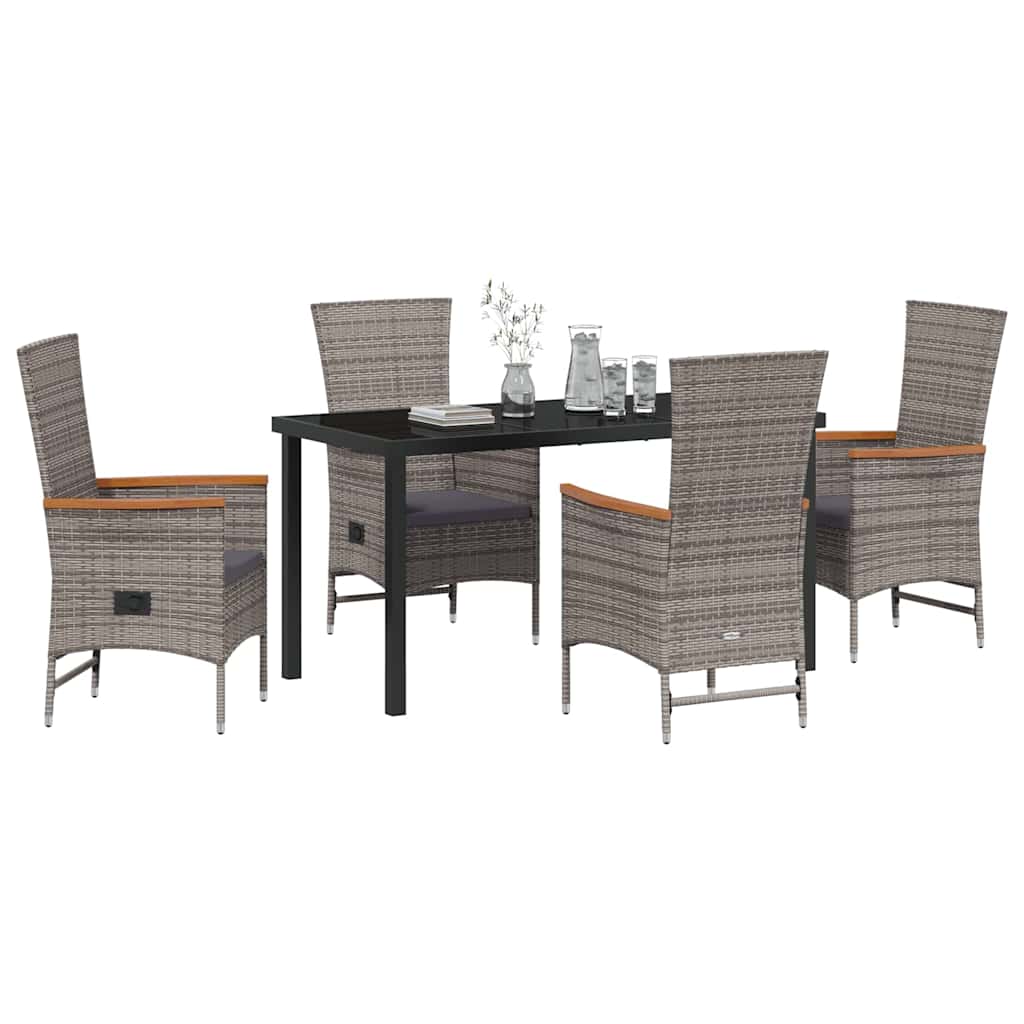 Set da Pranzo per Giardino con cuscino 5 pcs Grigio