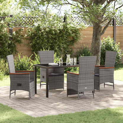 Set da Pranzo per Giardino con cuscino 5 pcs Grigio polyrattan