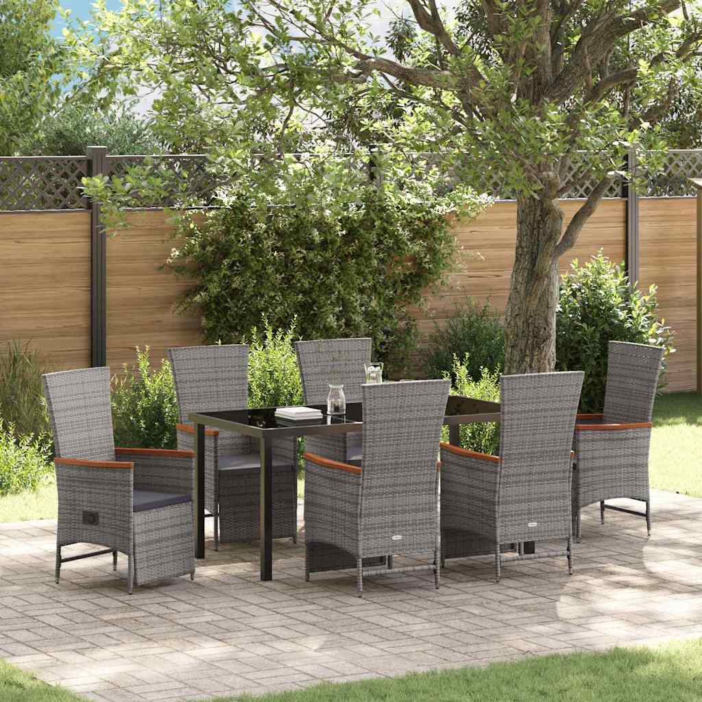 Set da Pranzo per Giardino con cuscino 7 pcs Grigio polyrattan