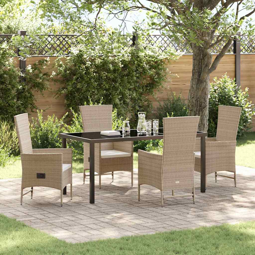 Set da Pranzo per Giardino con cuscino 5 pcs Beige polyrattan