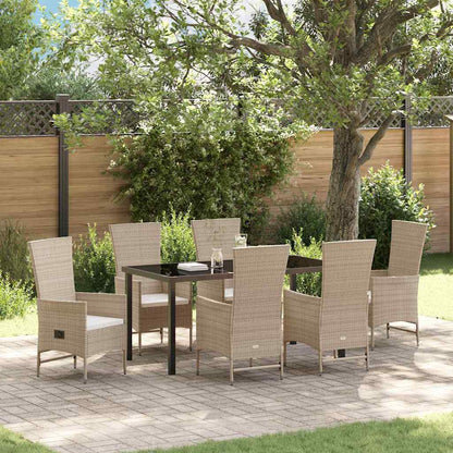 Set da Pranzo per Giardino con cuscino 7 pcs Beige polyrattan