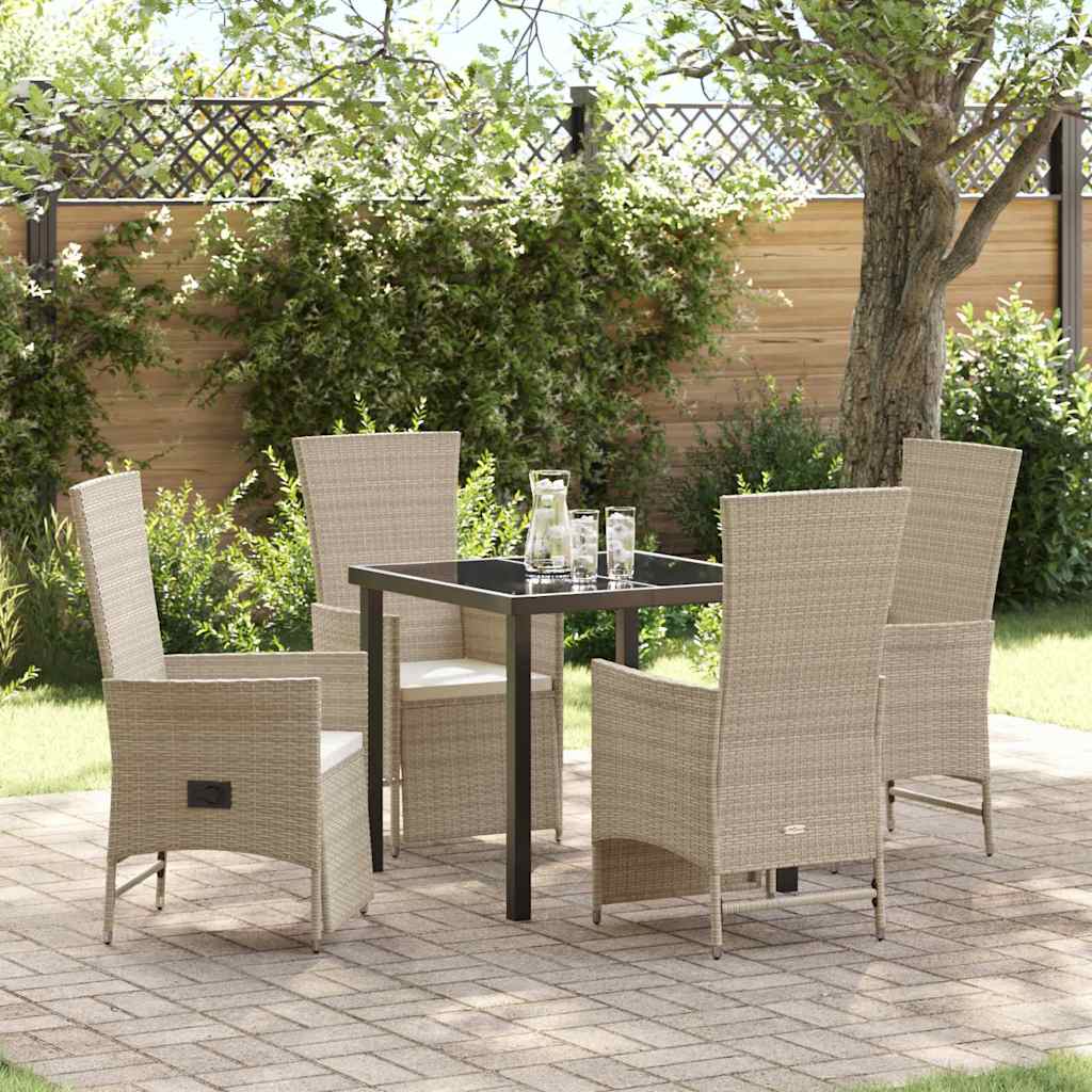 Set da Pranzo per Giardino con cuscino 5 pcs Beige polyrattan