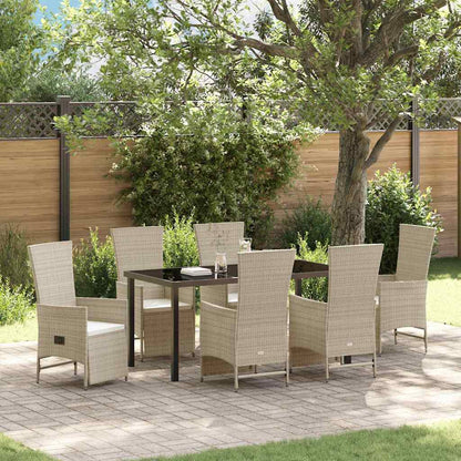 Set da Pranzo per Giardino con cuscino 7 pcs Beige polyrattan