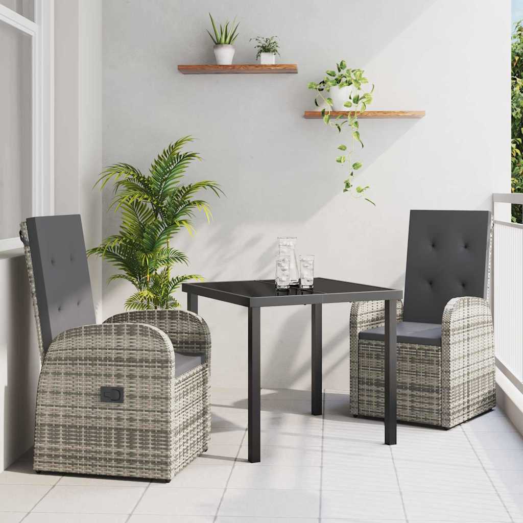 Set da Pranzo per Giardino con cuscino 3 pcs Grigio polyrattan