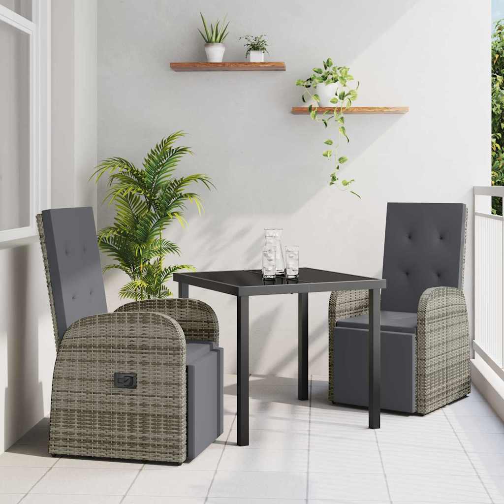 Set da Pranzo per Giardino con cuscino 3 pcs Grigio polyrattan