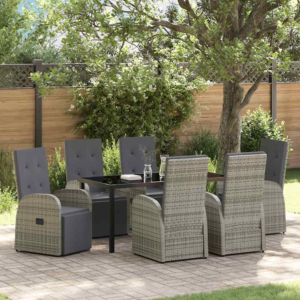 Set da Pranzo per Giardino con cuscino 7 pcs Grigio polyrattan