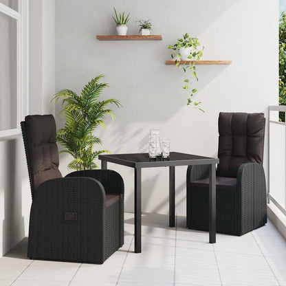Set da Pranzo per Giardino con cuscino 3 pcs Nero polyrattan