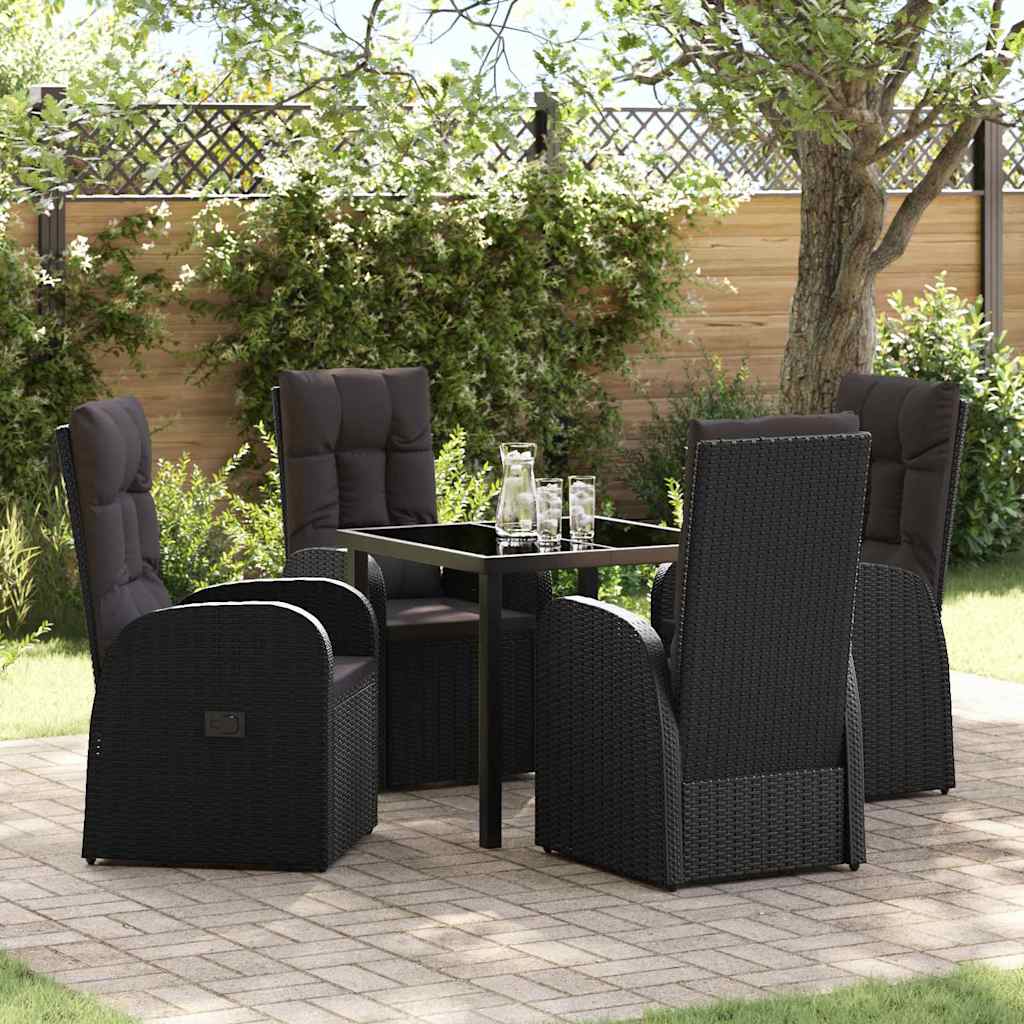 Set da Pranzo per Giardino con cuscino 5 pcs Nero polyrattan