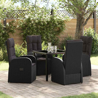 Set da Pranzo per Giardino con cuscino 5 pcs Nero polyrattan