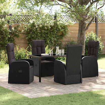 Set da Pranzo per Giardino con cuscino 5 pcs Nero polyrattan