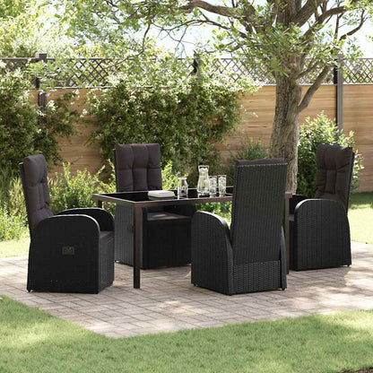 Set da Pranzo per Giardino con cuscino 5 pcs Nero polyrattan