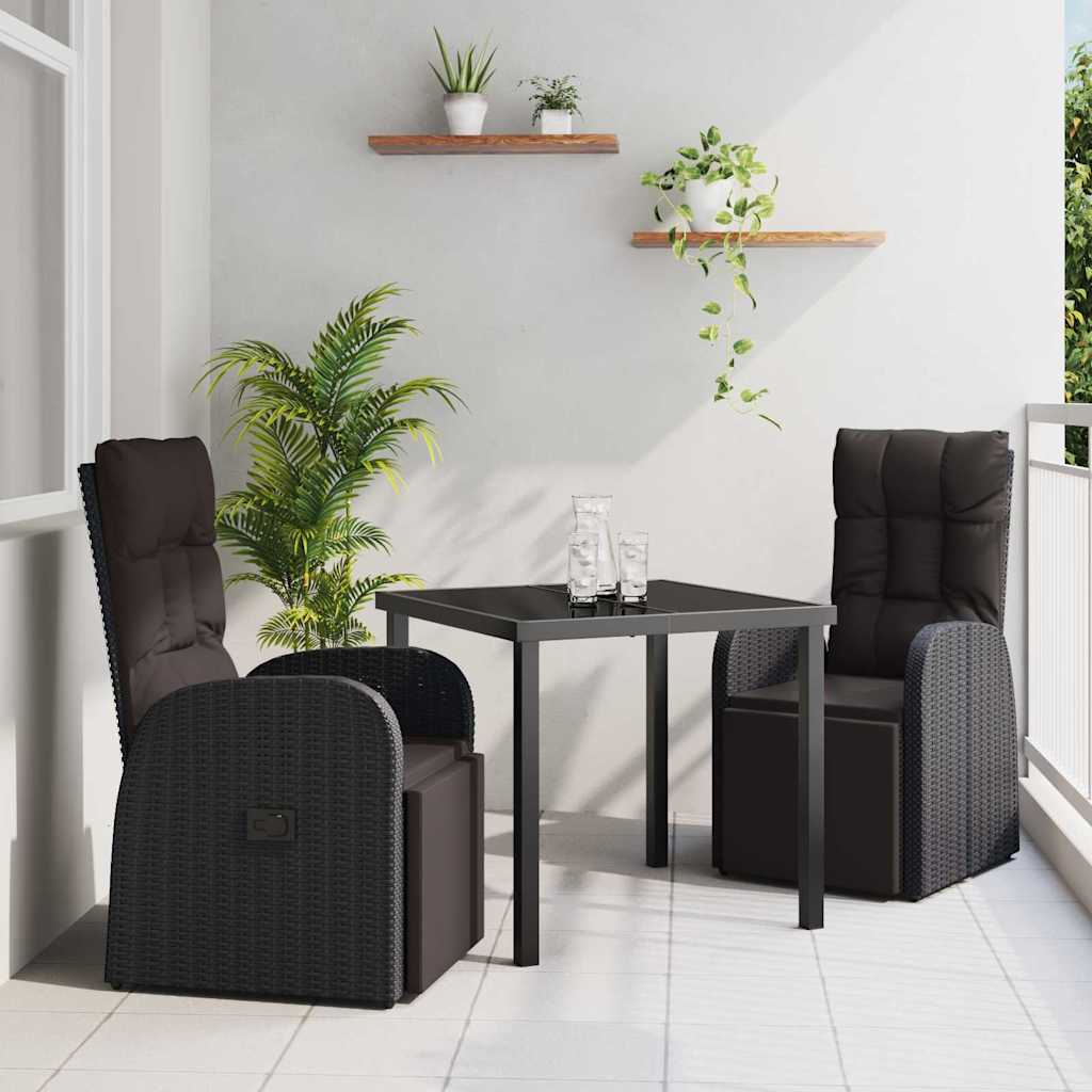 Set da Pranzo per Giardino con cuscino 3 pcs Nero polyrattan