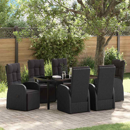 Set da Pranzo per Giardino con cuscino 7 pcs Nero polyrattan