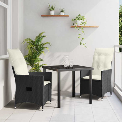 Set da Pranzo per Giardino con cuscino 3 pcs Nero polyrattan