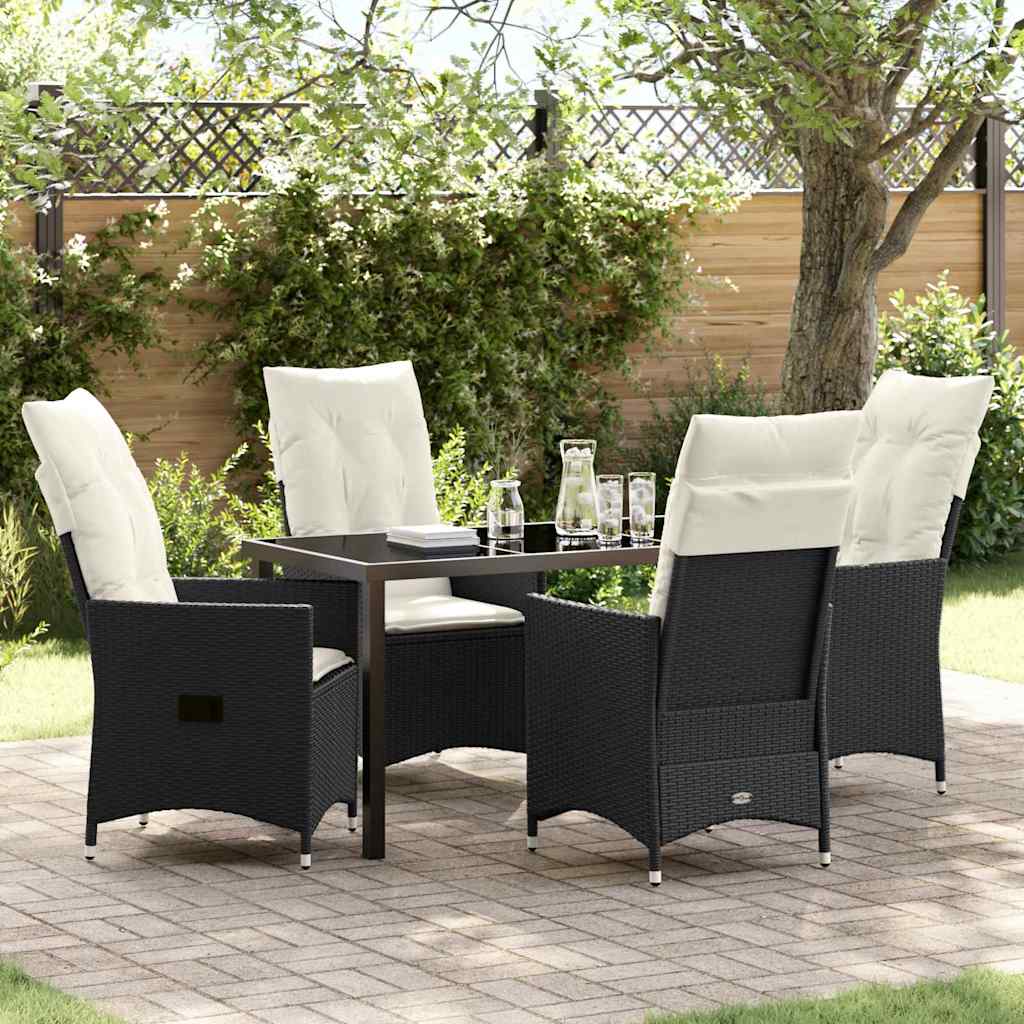 Set da Pranzo per Giardino con cuscino 5 pcs Nero polyrattan