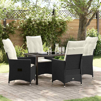 Set da Pranzo per Giardino con cuscino 5 pcs Nero polyrattan