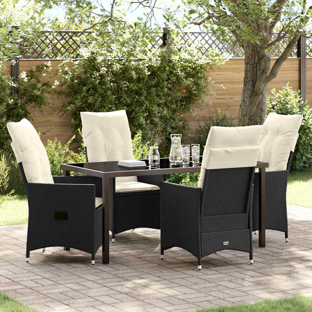Set da Pranzo per Giardino con cuscino 5 pcs Nero polyrattan