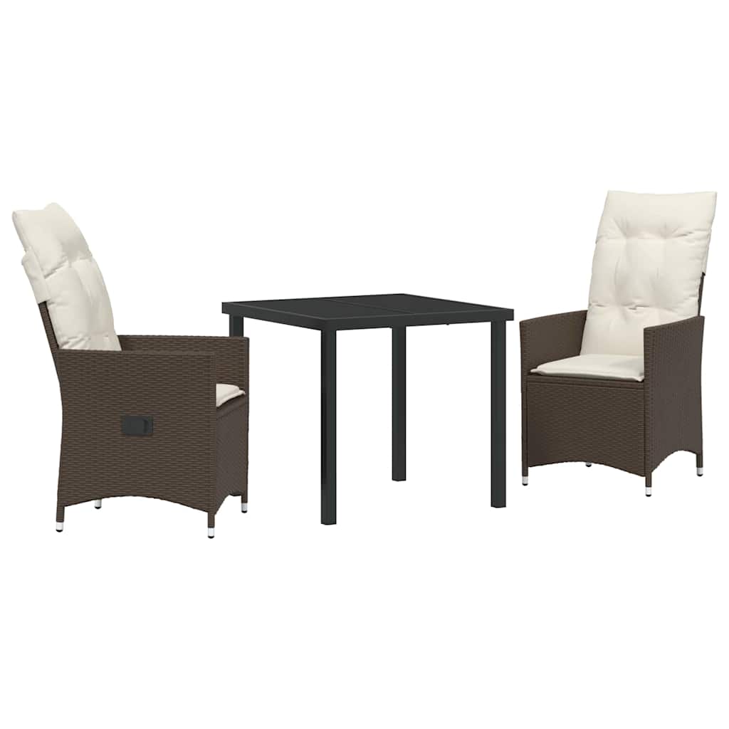 Set da Pranzo per Giardino con cuscino 3 pcs Marrone polyrattan