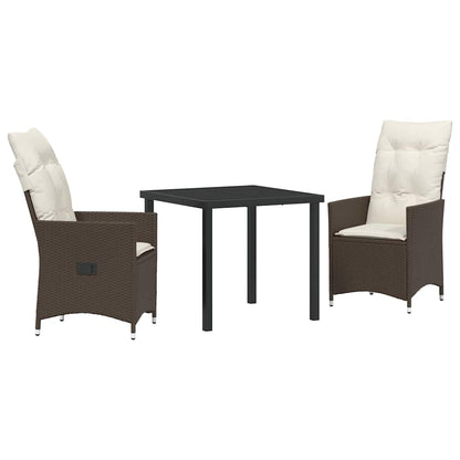 Set da Pranzo per Giardino con cuscino 3 pcs Marrone polyrattan