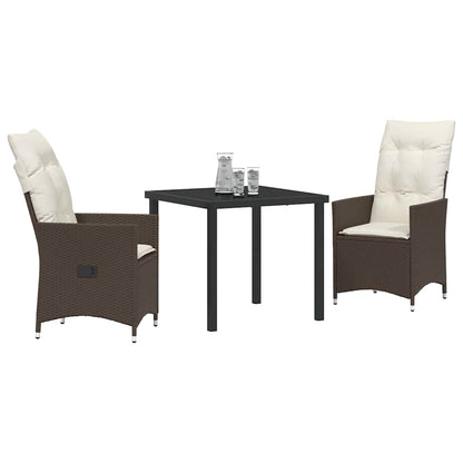 Set da Pranzo per Giardino con cuscino 3 pcs Marrone polyrattan