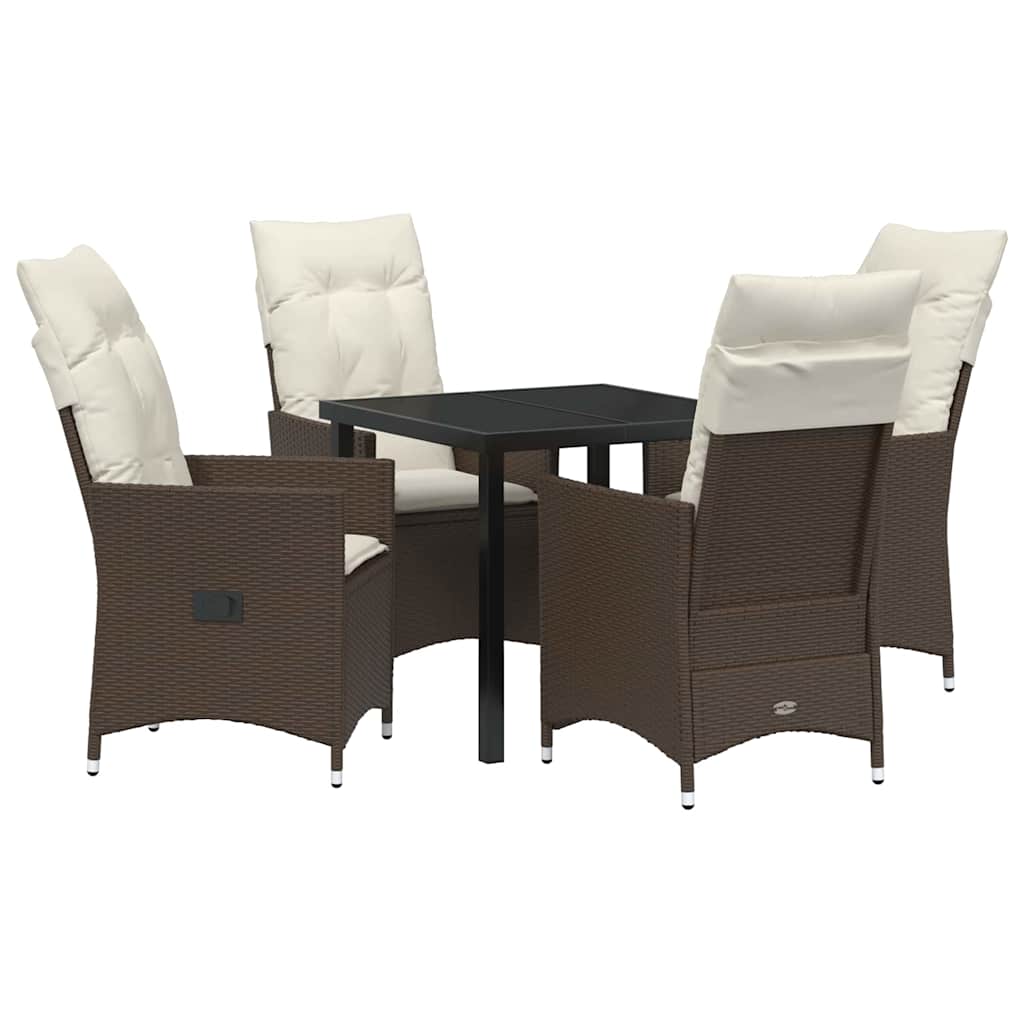 Set da Pranzo per Giardino con cuscino 5 pcs Marrone polyrattan