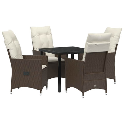 Set da Pranzo per Giardino con cuscino 5 pcs Marrone polyrattan
