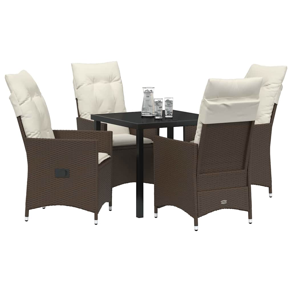 Set da Pranzo per Giardino con cuscino 5 pcs Marrone polyrattan
