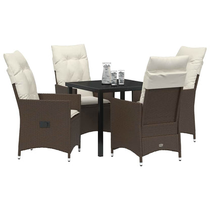 Set da Pranzo per Giardino con cuscino 5 pcs Marrone polyrattan