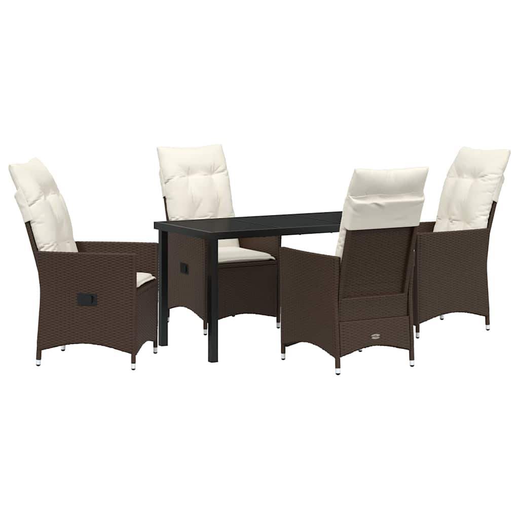 Set da Pranzo per Giardino con cuscino 5 pcs Marrone polyrattan