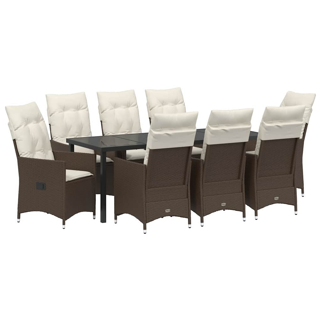 Set da Pranzo per Giardino con cuscino 9 pcs Marrone polyrattan