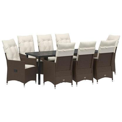 Set da Pranzo per Giardino con cuscino 9 pcs Marrone polyrattan