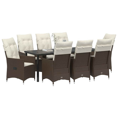 Set da Pranzo per Giardino con cuscino 9 pcs Marrone polyrattan