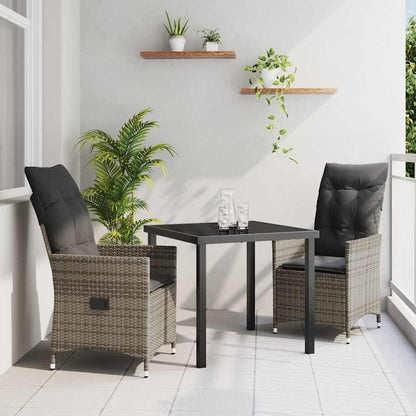 Set da Pranzo per Giardino con cuscino 3 pcs Grigio polyrattan
